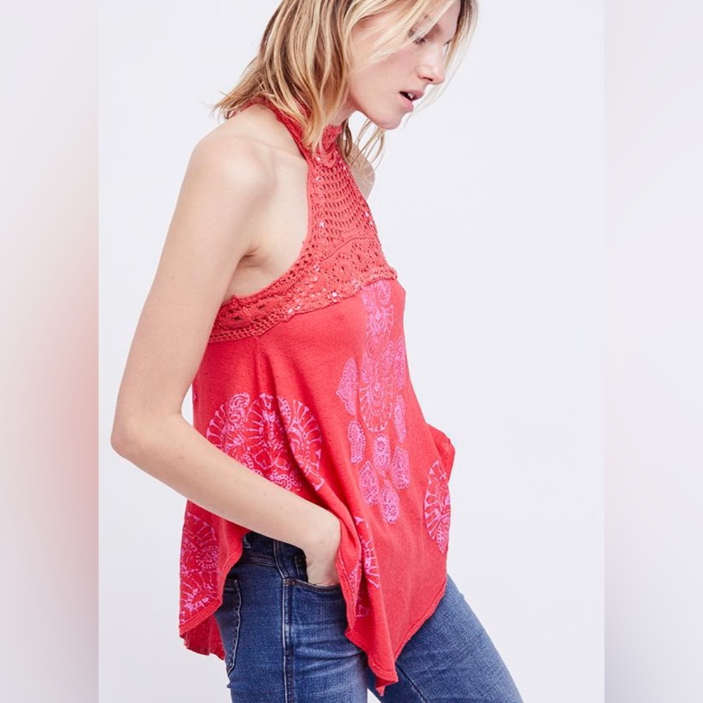 Free People Printed Mandolin Tank in Poppy OB781235 Size Small